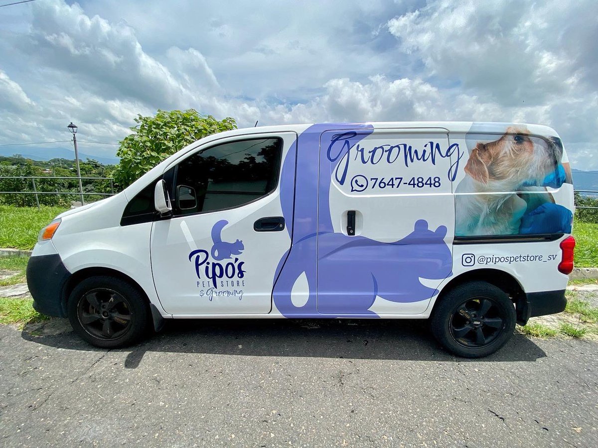 MelroDesign's tweet photo. Diseño y forrado de vehículo para Pipo’s Pet Store &amp; Grooming. #print 💜🐿 https://t.co/6quVySXkuV