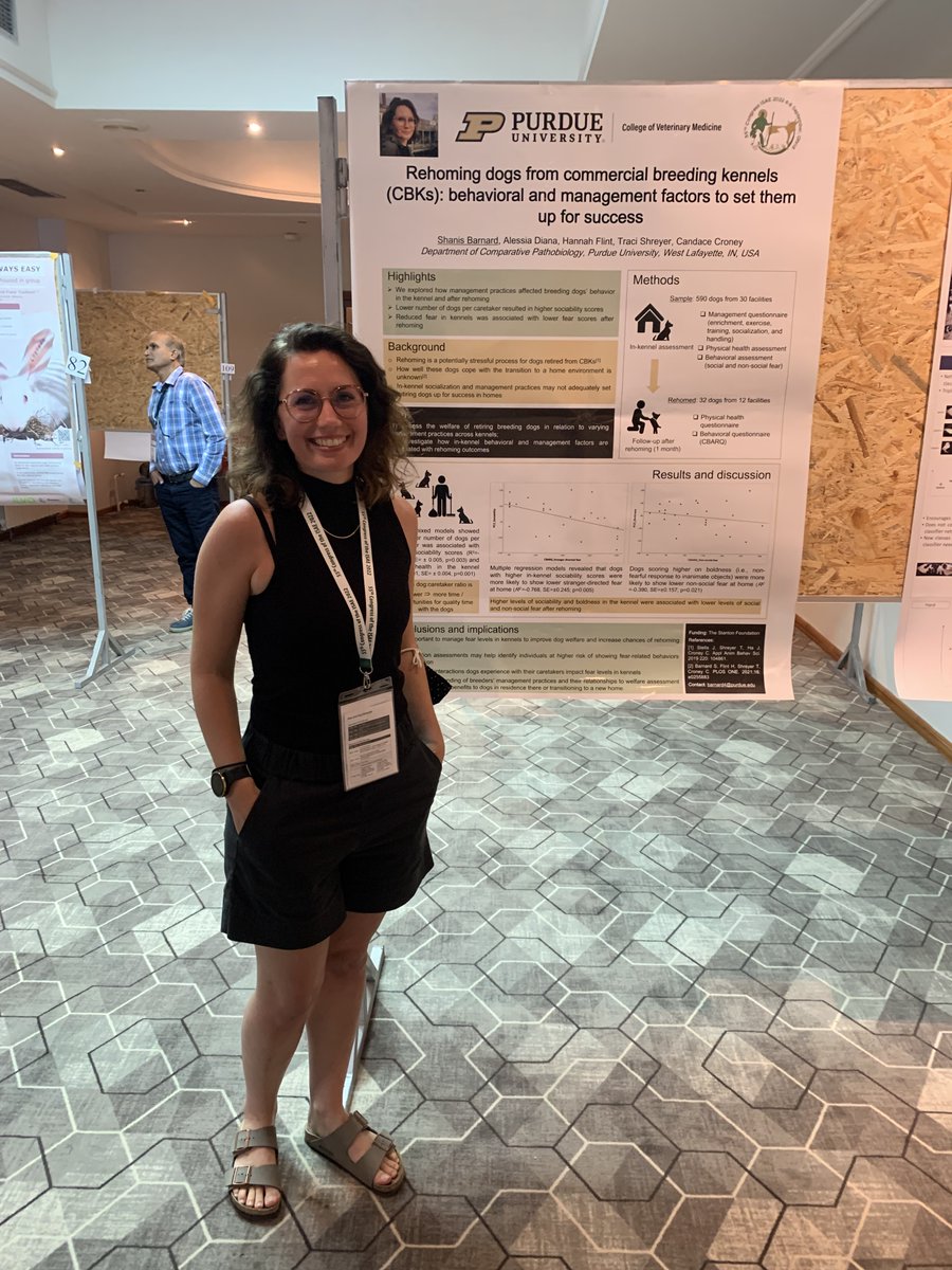 Congrats to <a href="/ShanisBarnard/">Shanis Barnard</a> and Aitor Arrazola on their poster presentations at <a href="/2022Isae/">ISAE Congress 2022</a>!! 🎉👏 Keep an eye out for their studies on behavioral and management factors related to rehoming success, and the link between management practices and fear in commercial-breeding kennels.🐶