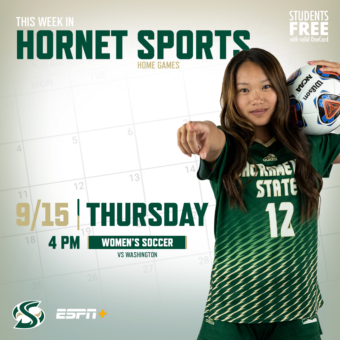 SacStateWSoccer's tweet image. An unbeaten Pac-12 power pays a visit to our field on Thursday! See YOU 🫵 there Hornet fans! #StingersUp 🐝 | #WeAreRelentless 💪
