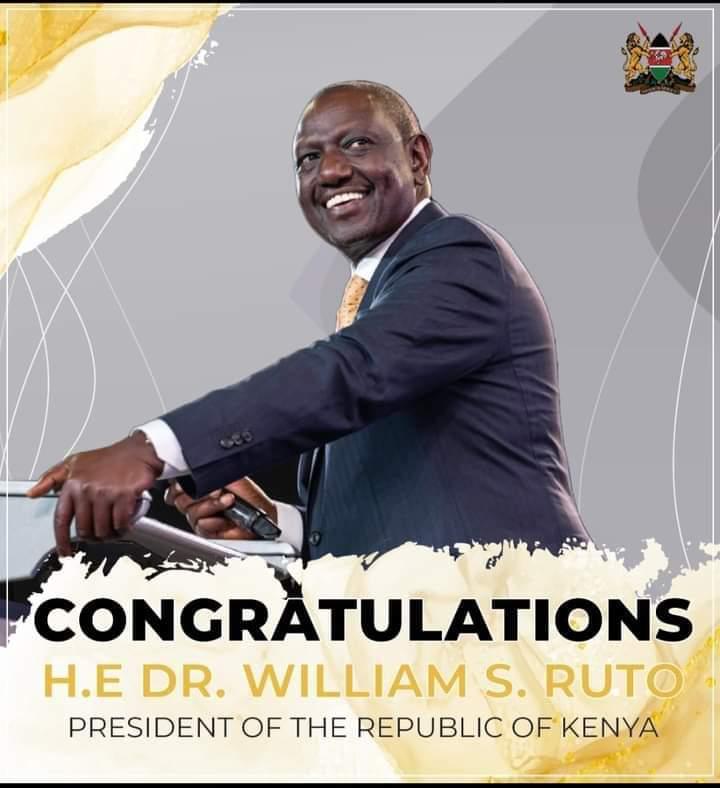 Congratulations <a href="/WilliamsRuto/">William Samoei Ruto, PhD</a> PRESIDENT OF THE REPUBLIC OF KENYA