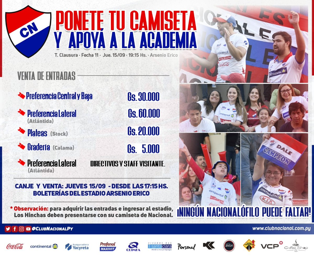 🏟 ¡ LLENEMOS LA VISERA ! ⚽️🎓 

¡El puntero necesita de tu aliento!

🔹️Las entradas se pondrán a la venta el jueves 15 de setiembre desde las 17.15 hasta el inicio del partido, en las boleterias del Arsenio Erico.