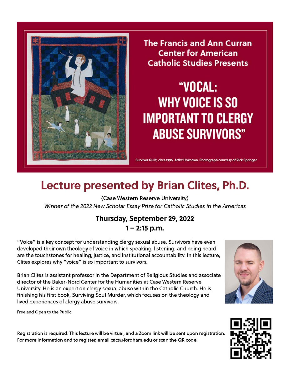 Join our lecture on "VOCAL: Why Voice is so Important to Clergy Abuse Survivors" by Brian Clites on Thursday, September 29, at 1:00 PM EST. 

Register Here: 
securelb.imodules.com/s/1362/18/inte…