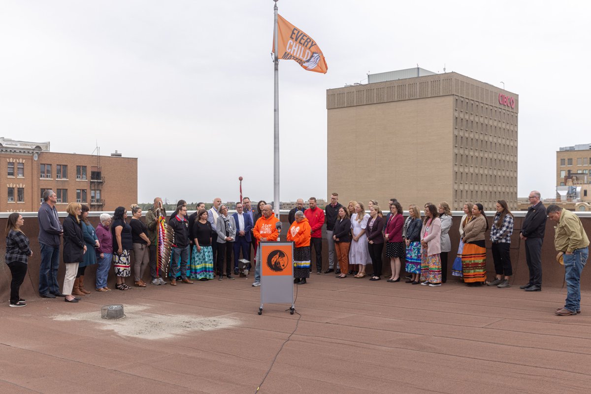 StoonPubSchools's tweet photo. In advance of September 30, Saskatoon Public Schools raised our Every Child Matters flag to recognize Orange Shirt Day – a day to honour the Indigenous children who survived residential schools and remember those who didn’t. #everychildmatters https://t.co/ABa10FMeQl