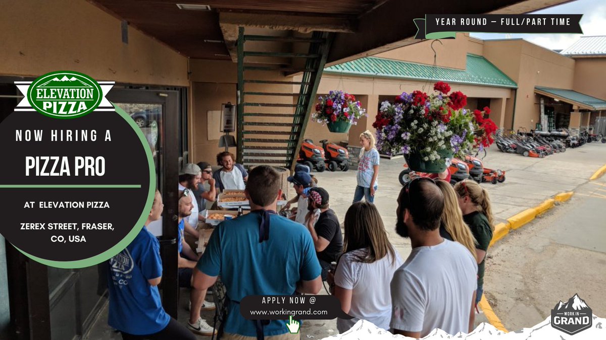 WorkInGrand's tweet photo. @ElevationPizza is now hiring for Pizza Pro.
#ApplyNow at https://t.co/TXIYbX8cFm
#ColoradoJobs #hiring #nowhiring #denverjobs #jobs #denver #WorkInGrand #pizzalover #coloradopizza #foodandbeverage #crewmember #JobsHub #Fraser #denvercolorado #GrandCountyColorado https://t.co/hTxgM3k9ck