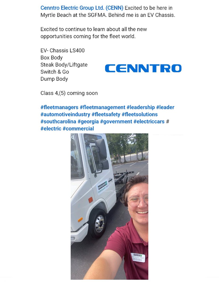 _X_Alex_'s tweet photo. #CENN #CENNTRO $CENN
@CenntroMotors #SGFMA
southeast government fleet managers association show Sheraton Myrtle beach convention center
Enterprise fleet management
((Class 4 (5) coming soon))
Full Picture in show this thread https://t.co/9K8O89c8sN
