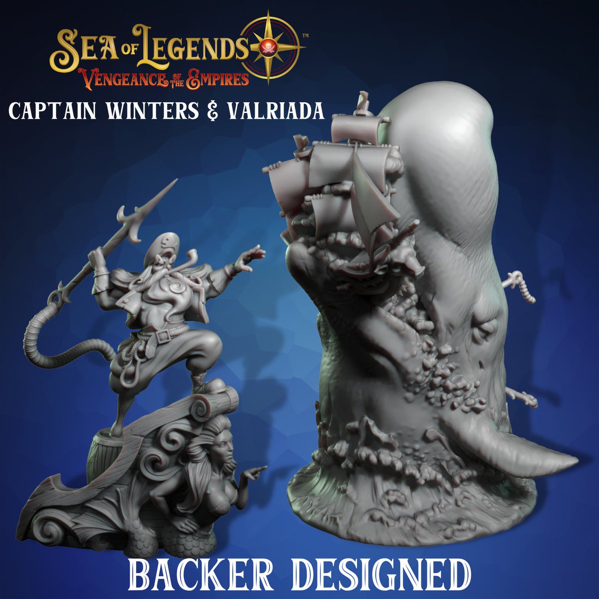 GuildhallStudio's tweet photo. We just revealed Captain Winters &amp; Valriada's minis over on the Sea of Legends campaign. Go check it to learn more about these 2 backer designed minis becoming the 5th faction in Vengeance of the Empires!

https://t.co/ufywVYfZoV 

 #SeaofLegends #boardgame #tabletop #kickstarter https://t.co/YfsHL9Ox7i
