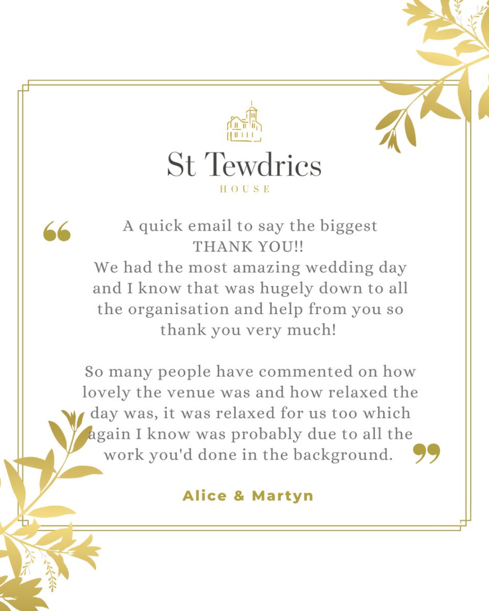 sttewdrics's tweet photo. The St Tewdrics House team cares so much and wants you to be able to relax and enjoy your special day. 

Thank you Alice and Martyn for your kind words.

04.06.22 🖤

#wedding #welshweddingvenue https://t.co/jK0DeX8Vjg