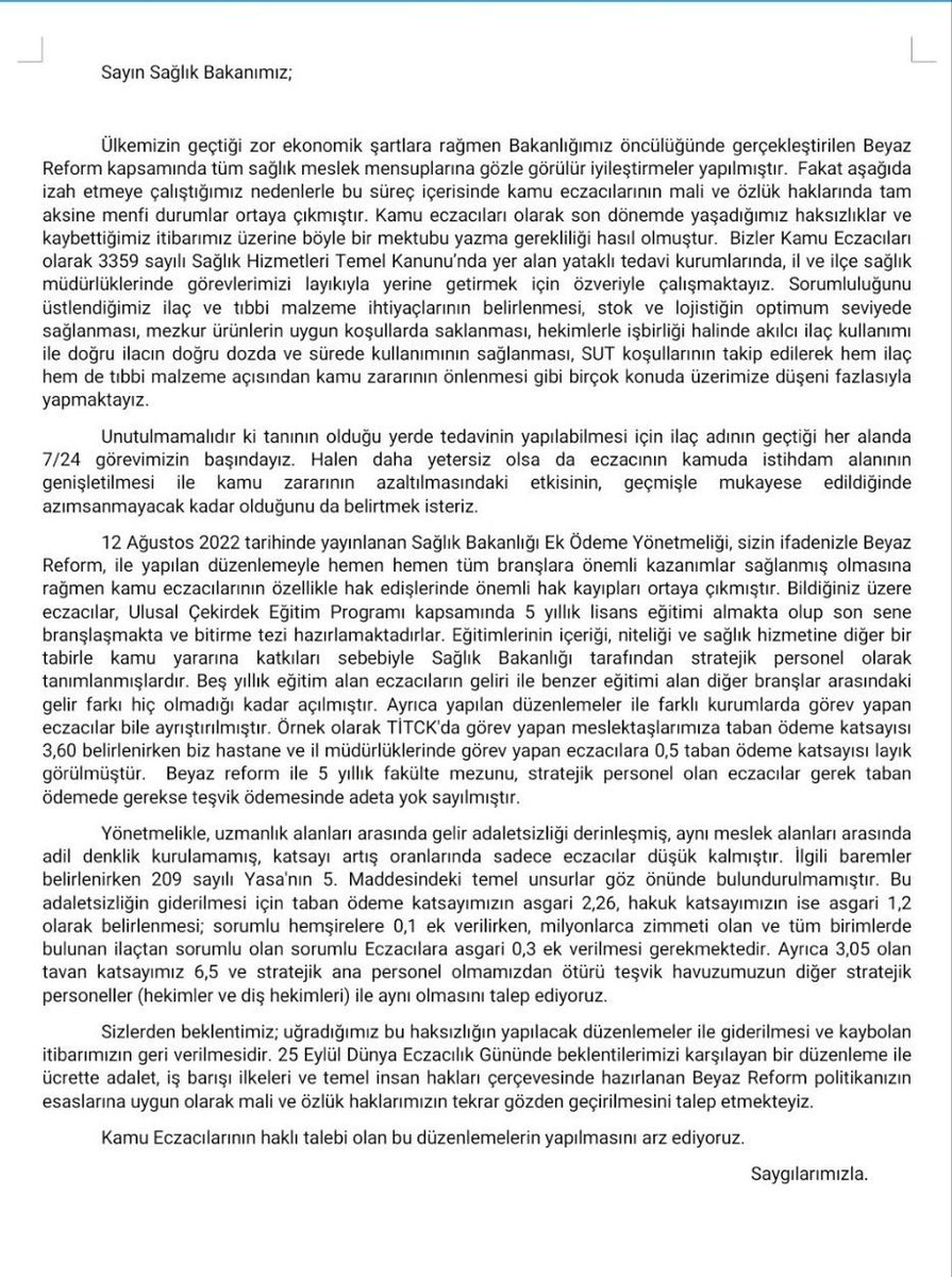 Kamu eczacıları hakkını istiyor.

KamuEczacılarından Mektup