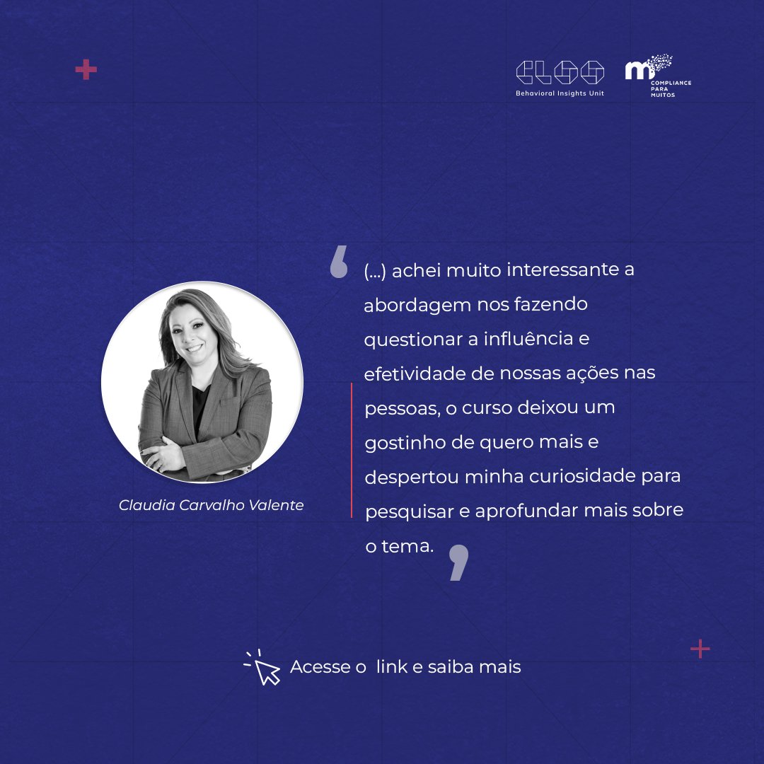A CLOO agradece à Claudia Carvalho Valente pelas suas palavras sobre a nossa Formação Compliance Comportamental: Fundamentos e Práticas

Para mais informações e inscrições, é só acessar: ow.ly/anuh50KIjXN 

#compliance #cienciascomportamentais #integridade #etica