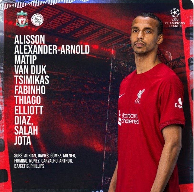 LFC_Chris6's tweet photo. Tonight's starting line up #UCL #LIVAJA https://t.co/pQkdIZtOkS