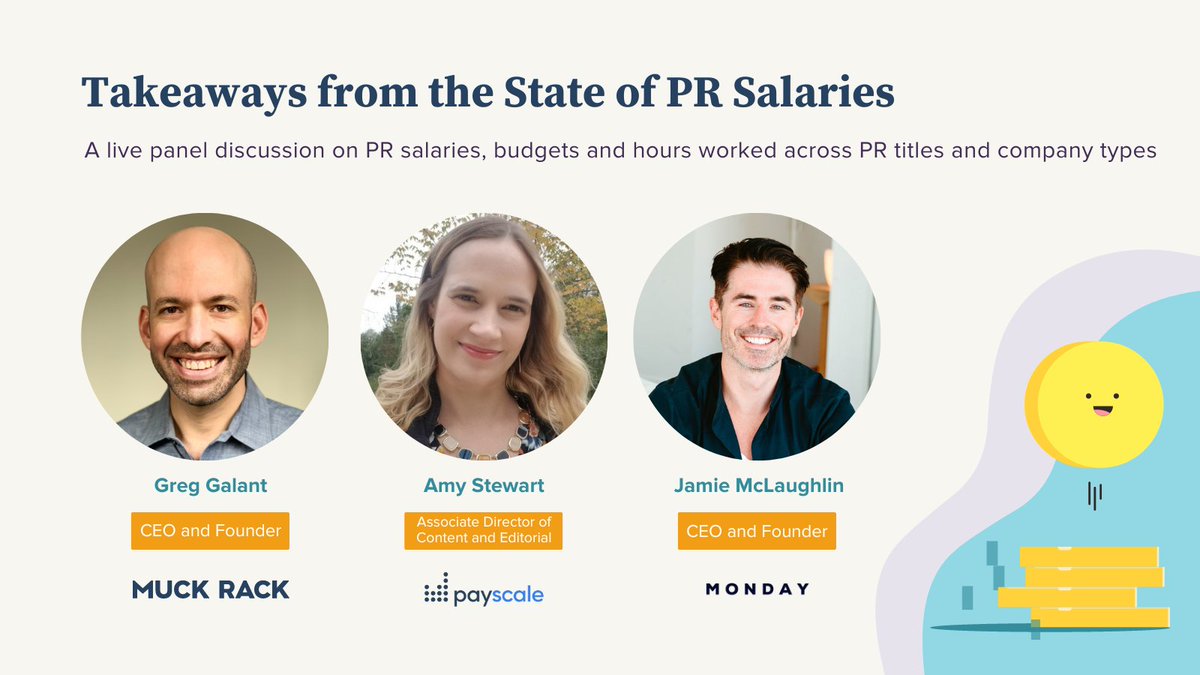 Top takeaways from Muck Rack’s webinar and panel discussion on the 2022 State of PR Salaries report, looking at pay, hours and PR budgets ft. @amymstewart from @Payscale and <a href="/JWMTALENT/">Jamie McLaughlin</a> from <a href="/monday_talent/">Monday Talent</a> bit.ly/3Qlauaj