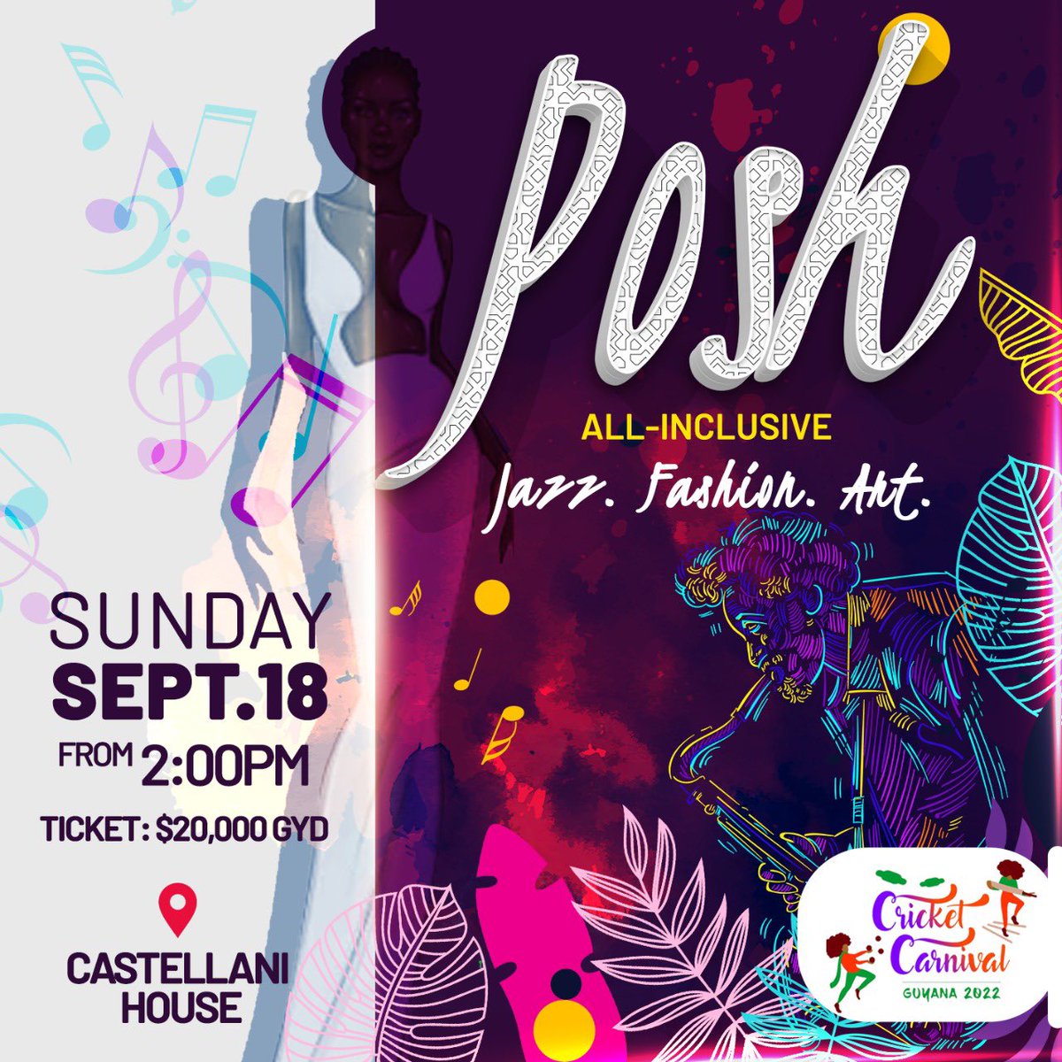 ShaShaDesignsGY's tweet photo. Tickets are available for  POSH Jazz•Fashion•Art on September 18th at Castellani House. 

Tickets are $20,000 food and drinks included. 
Gates open at 2pm. https://t.co/1it9sB6pgG
