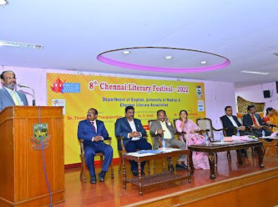 mike_vmm's tweet photo. Pleasure to be part of the inauguration of the 8th Chennai Literary Festival, along with Dr. @ThamizhachiTh, Hon’ble MP and Prof.Dr Gowri,VC, @madrasuniv, @G_Olivannan ,@MaFoiLatha,
N.Sudhakar, President, @Hassan5000, Secretary, of CLF Prof. Dr.Armstrong,HOD, English Dept ! https://t.co/6xsy9Nq4Cu