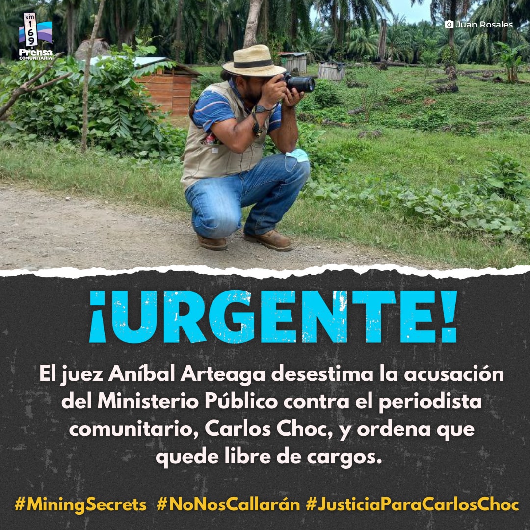 Defqeqchi's tweet image. #NoNosCallarán Carlos Choc Chub periodista comunitario queda libre de cargos, el juez Aníbal Arteaga resolvió que no hay elementos suficientes para la acusación del MP de instigación a delinquir, el había sido criminalizado por hacer su trabajo periodístico #MiningSecret