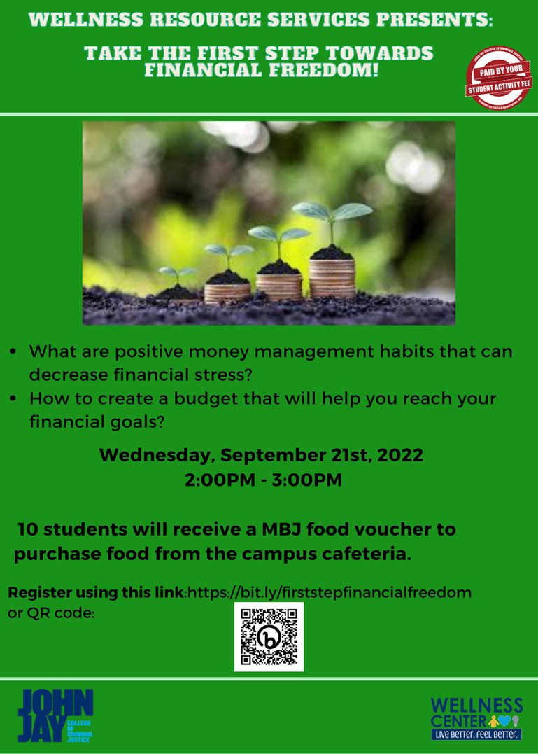 johnjayvets's tweet photo. Wellness Resource Services will be having a virtual workshop about managing financial stress on September 21st, 2022 from 2:00PM - 3:00PM https://t.co/irObBljcqW