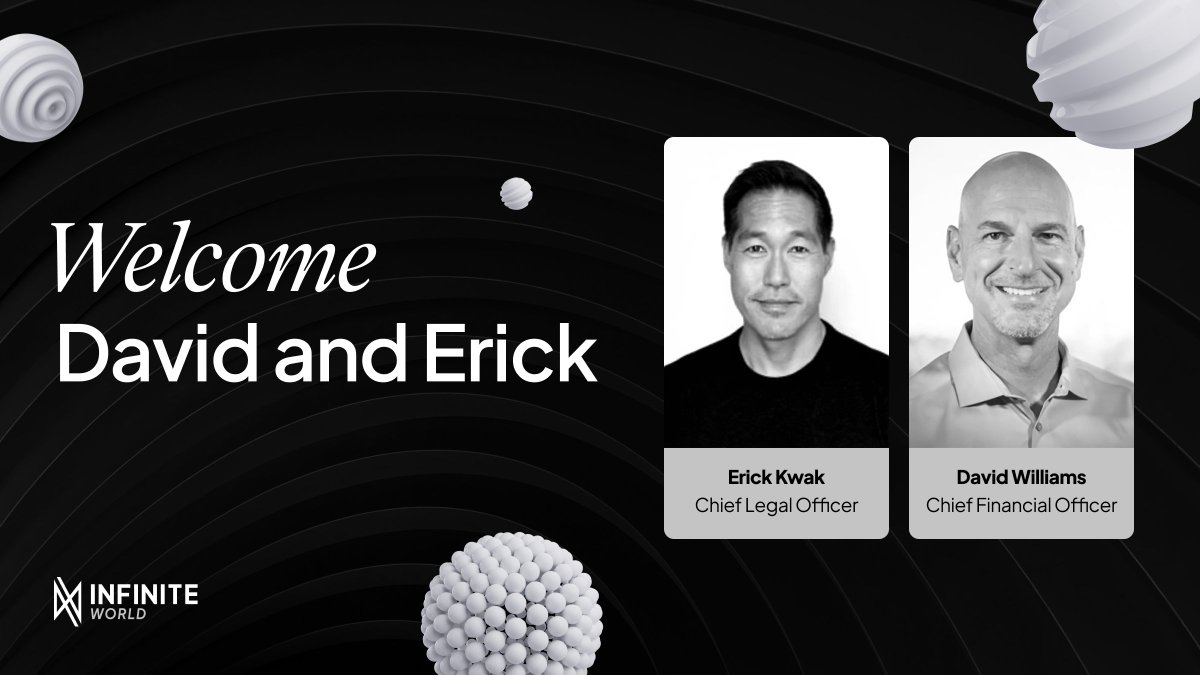 Meet David Williams and Rick Kwak, InfiniteWorld's new Chief Financial and Legal Officers, joining us with vast experience in technology, entertainment, and media.

Learn more about the newest executives here👇
businesswire.com/news/home/2022…

#InfiniteWorld #CFO #CLO