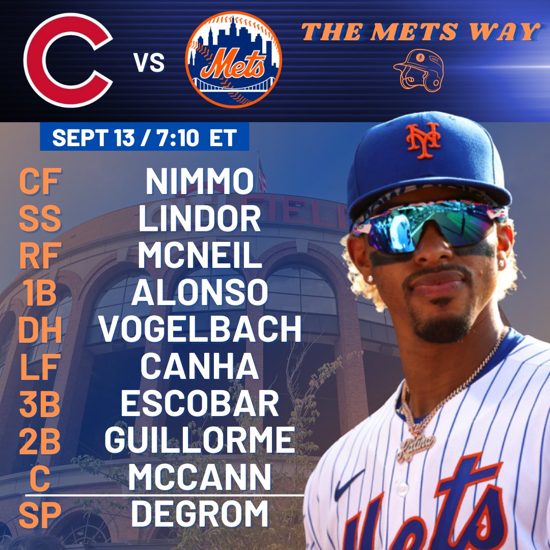 TheMetsWay's tweet photo. #Mets vs. #Cubs! Luis Guillorme is back in the lineup tonight m. Can’t drop two in a row to these guys!
#LGM #TheMetsWay #NYM https://t.co/JziCyraXEn