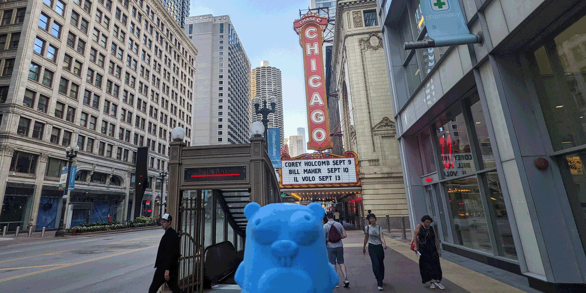 GopherCon's tweet photo. Three weeks to Go! On a recent site visit, our gopher on the scene checked out the @ChicagoTheatre. Did you know it was the first lavish movie palace in America and the prototype for all others?! There are so many cool sites to see during your free time at #GopherCon. #golang https://t.co/kkVApVTI9Z