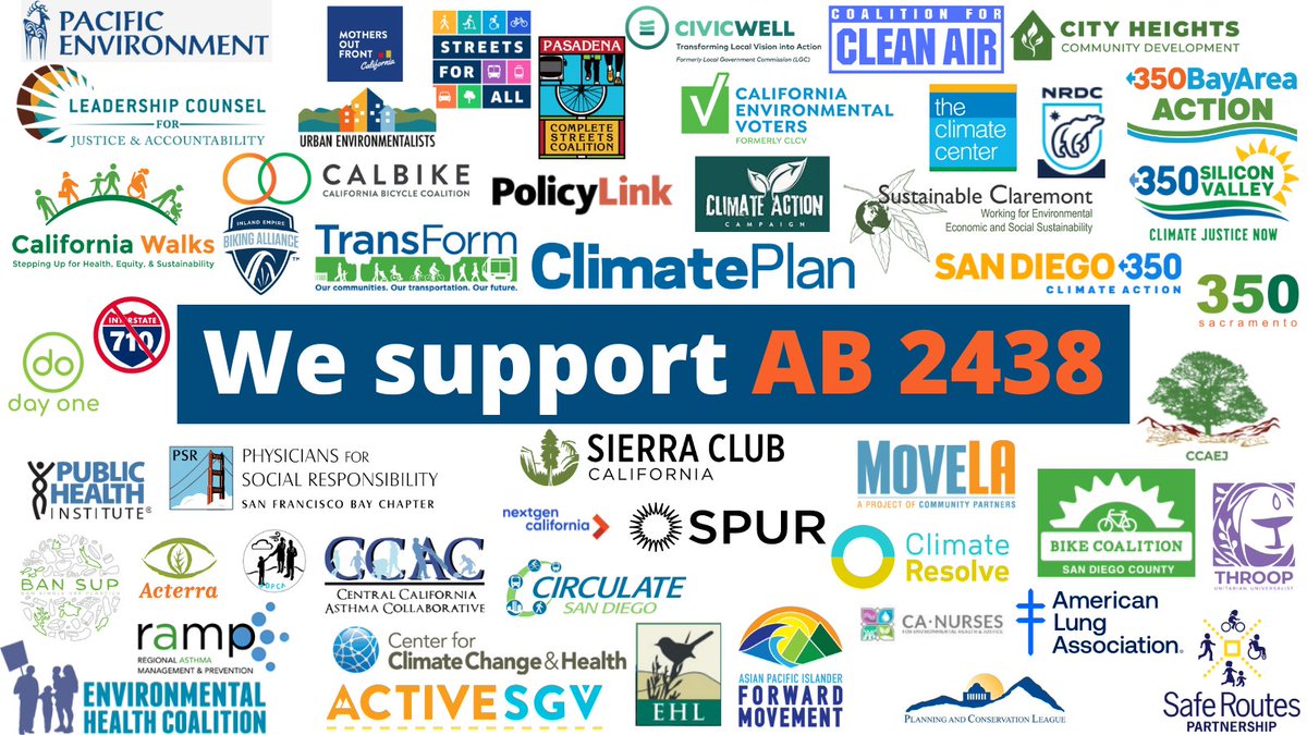ActiveSGV's tweet photo. We’re inspired by #CAleg's recent leadership on #ClimateAction + the tremendous public support for a more livable future. Decarbonizing the transportation sector - the #1 source of pollution - is our biggest challenge. We look forward to @GavinNewsom signing #AB2438 ⚡️🚲🚘🚍🚛🚆 https://t.co/nPJtgggT9y