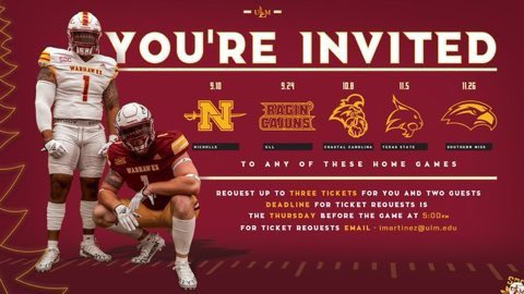 Big thanks from <a href="/ULMFB_Recruit/">ULM Football Recruiting Dept.</a> and <a href="/ULM_FB/">ULM Football</a> for the gameday invite