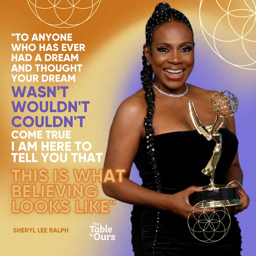 The Table Is Ours (@thetableisours) on Twitter photo Not only did Sheryl Lee Ralph win her first Emmy as the Best Supporting Actress in a Comedy series, but she shared the most unforgettable and inspiring speech in Emmy history. Congratulations Sheryl, and thank you for motivating young, Black dreamers everywhere.💜✨ Not only did Sheryl Lee Ralph win her first Emmy as the Best Supporting Actress in a Comedy series, but she shared the most unforgettable and inspiring speech in Emmy history. Congratulations Sheryl, and thank you for motivating young, Black dreamers everywhere.💜✨