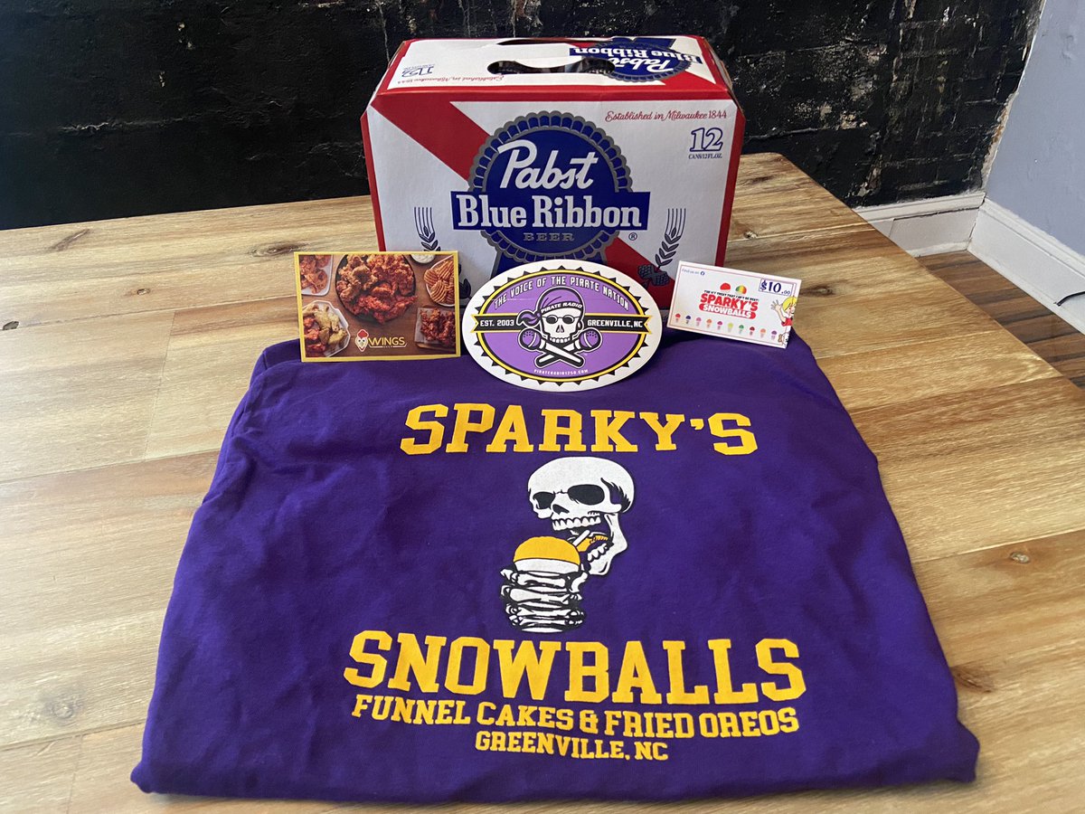 🚨🏴‍☠️GIVE AWAY ALERT🏴‍☠️🚨
RT &amp; FOLLOW <a href="/PR927FM/">Pirate Radio ☠️</a> for a chance to win a 12 pack of PBR, a gift card to <a href="/WingsGreenville/">Wings Over Greenville</a>, AND a gift card and t-shirt from <a href="/SparkysSnowball/">Sparky's Snowballs</a>! (21 or older) #TheVoiceofthePirateNation #Station4Winners