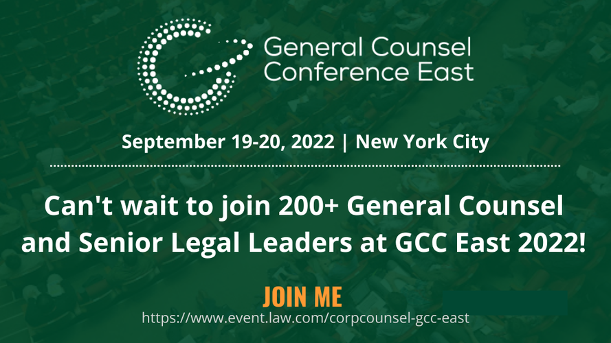 Less than a week until #GCCEast - will we see you there?!

If you're not yet registered, there's still time to join us! Visit the link below and use code EAST15 for 15% off a new registration.

event.law.com/corpcounsel-gc…