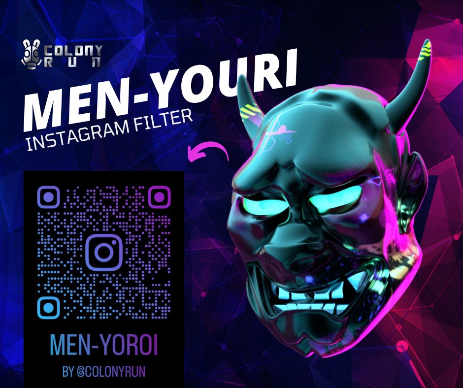 weare0x's tweet photo. We🖤Augmented Reality Filters!
The #AR Filters, we prepared for @colonyrun are now live.
SCAN the QR in the image or VISIT Colony Run Instagram page to try AR Filters, masks and more...
👉 https://t.co/qC6hxs1g88
#NFTfilters #ARNFT #augmentedreality #NFTs #colonyrun https://t.co/seekNAZwrQ