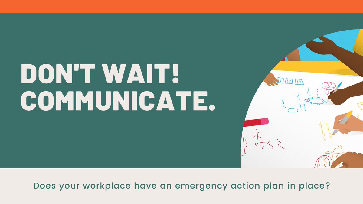 UICHealthyWork's tweet photo. Don't Wait! Communicate. Employers in certain industries should share @OSHA mandated emergency action plans with all workers. Clear communication and proper training can ensure the least amount of harm. #NPM2022 #nationalpreparednessmonth #workplacepreparedness #BeReady https://t.co/V2T4MS0JYO