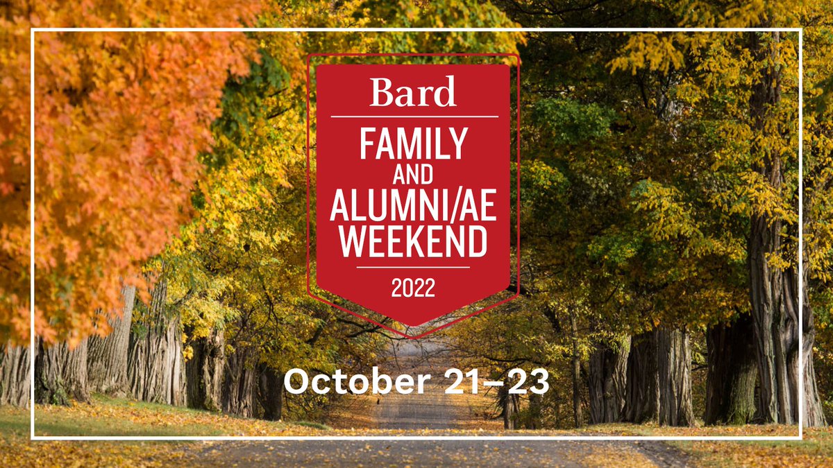 Bard Alumni/ae Assoc (@bardalumni) on Twitter photo There's no better place to be in the fall than the Hudson Valley, so why not make plans to come back to Annandale for Family and Alumni/ae Weekend: October 21-23.
Check it all out and register here: alums.bard.edu/alumni-weekend/ There's no better place to be in the fall than the Hudson Valley, so why not make plans to come back to Annandale for Family and Alumni/ae Weekend: October 21-23.
Check it all out and register here: alums.bard.edu/alumni-weekend/