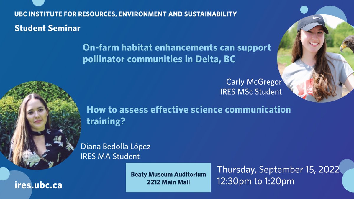 ubcires's tweet photo. 📢 Two of our students are presenting their work this Thursday at 12:30pm!

Topics:
✅beneficial insects
✅pollinator conservation
✅science communication training

🔗Learn more and register for the Zoom link here: https://t.co/r2zKvYuefm https://t.co/MEiUqUutCX