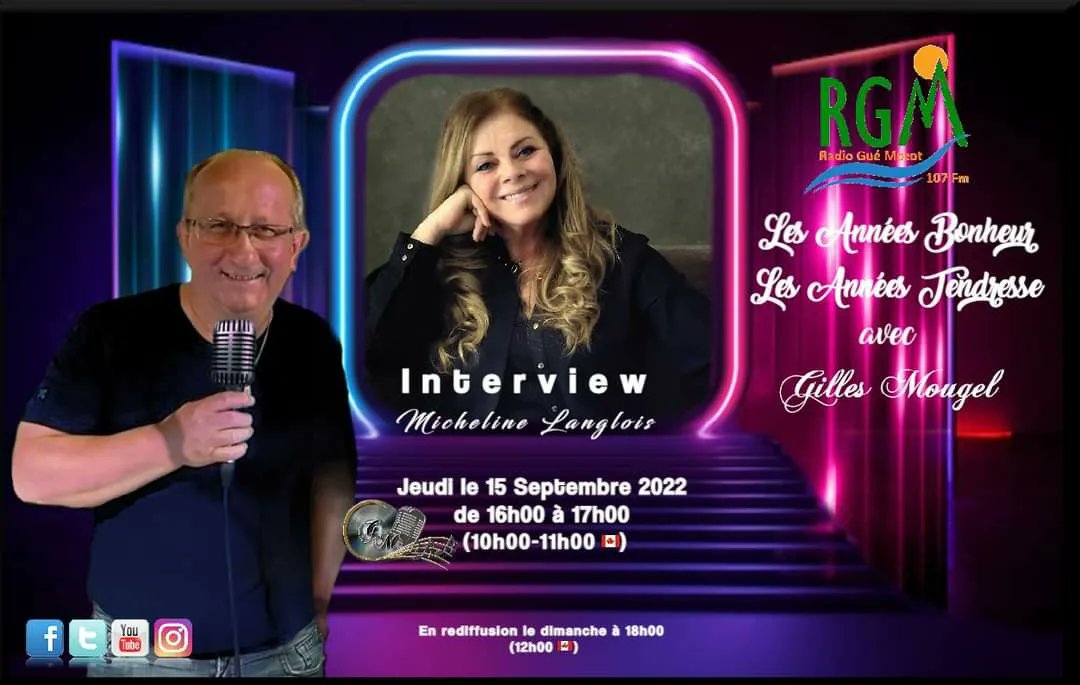 MougelGilles's tweet photo. 1/2 Bonjour, je vous retrouve Jeudi 15 Sept🎙️ en direct de 16H à 17H  (10H 11H 🇨🇦). Ce jeudi j'aurai le plaisir de recevoir Micheline Langlois, Artiste du Québec. C'est un rendez-vous à ne pas manquer dans "Les Années Bonheur" Lyn . Gilles 🇨🇦🇫🇷 #GMO https://t.co/8HcMJkORLn