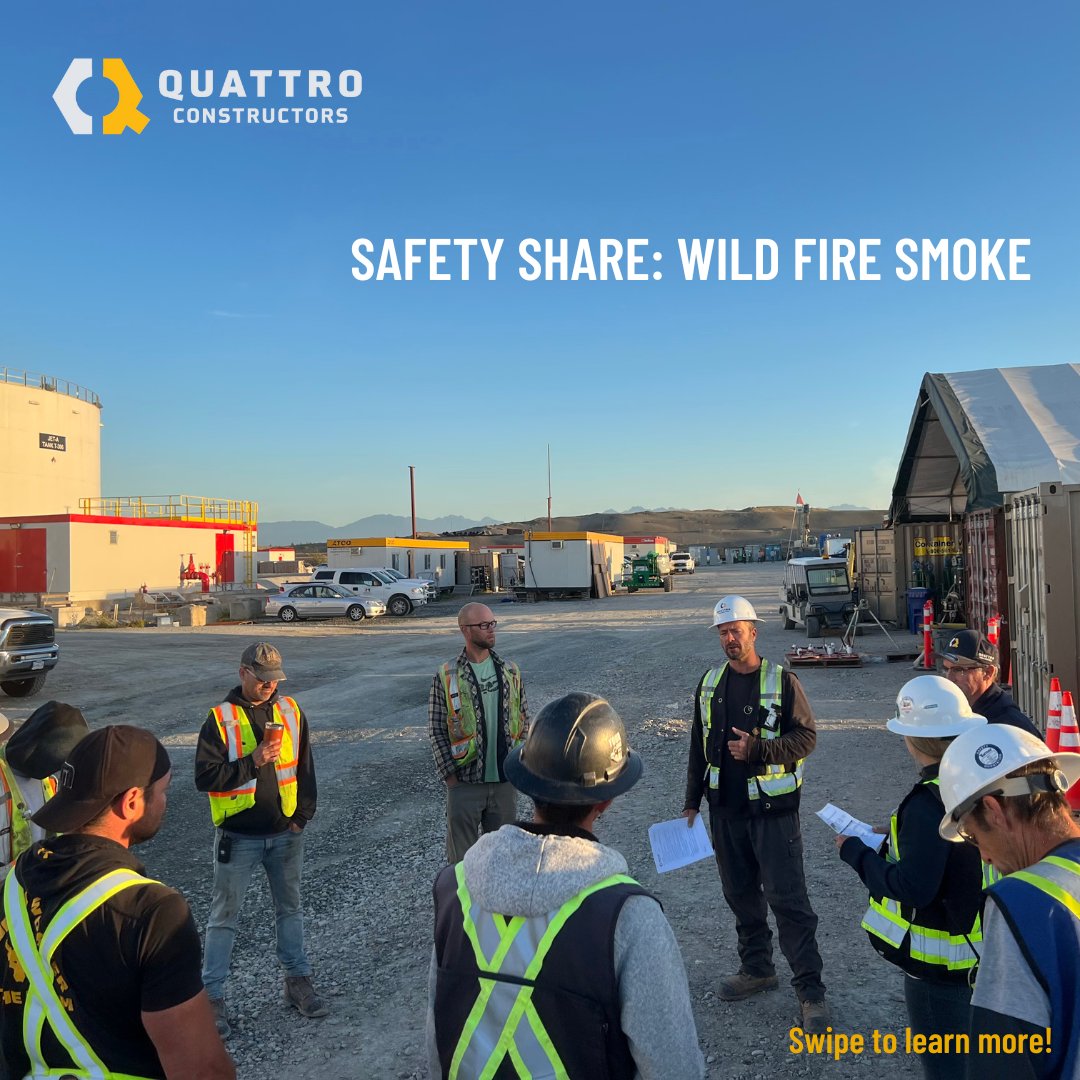 QConstructors's tweet photo. SAFETY SHARE: WILDFIRE SMOKE  
As wildfires continue to be a health risk for everyone in the community, Quattro Constructors has been taking extra precautions these last few weeks to ensure the health and safety of all Crews! 

#HSE #BCwildfire https://t.co/1xUTTo1CPn