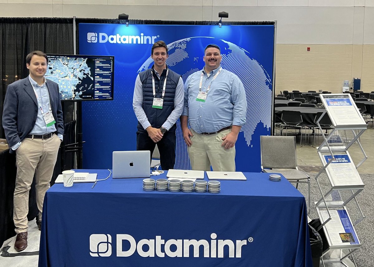 Dataminr's tweet photo. This week #TeamDataminr is at #ashrm, #gsx and #drjfall! Stop by our booth and see how Dataminr can improve your business’s ability to detect and respond to risks and high-impact events as early as possible. Not able to make it? Book a demo here: https://t.co/tap7VYwdZ5. https://t.co/tBrcUH85wM