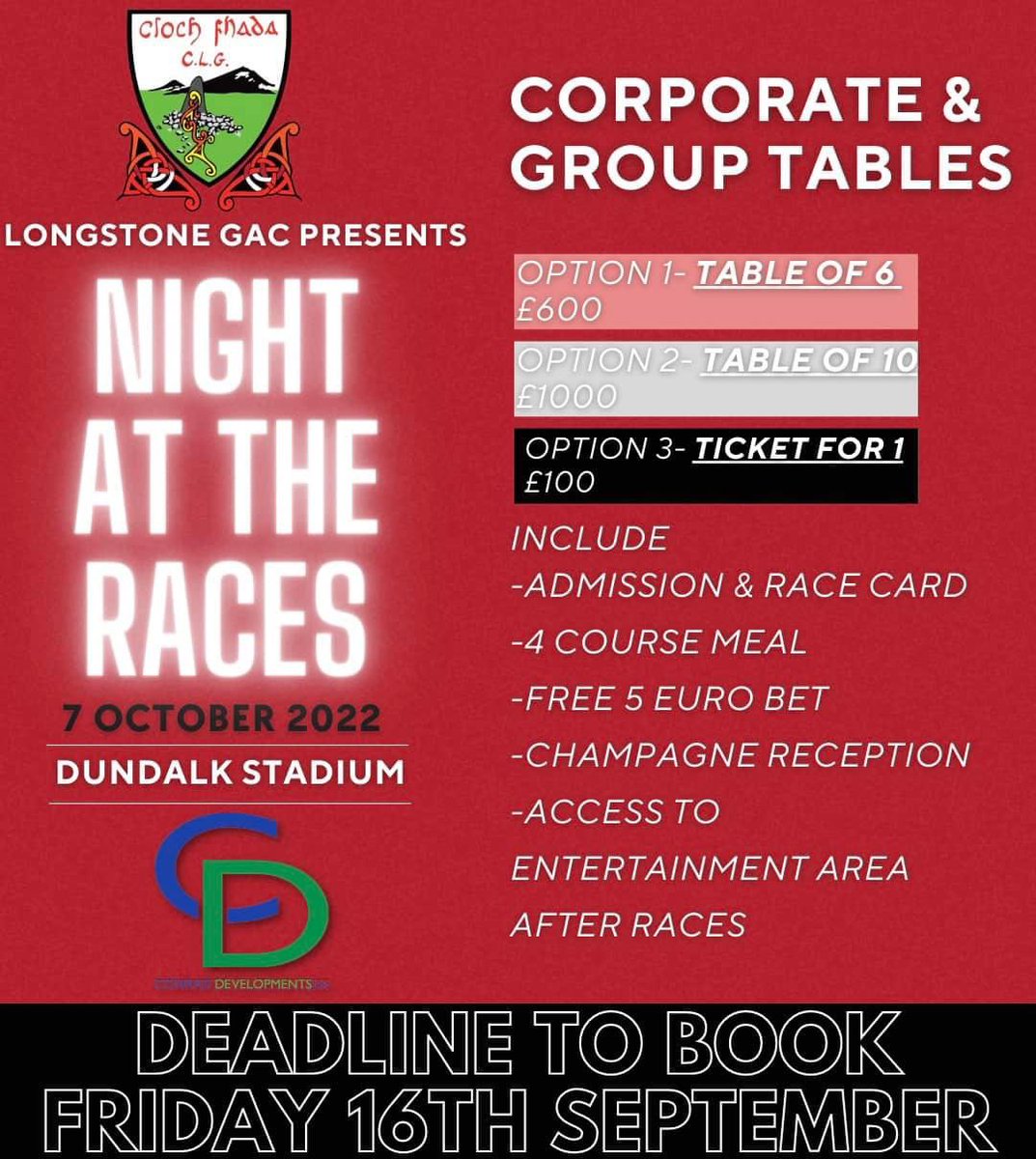 LongstoneGAC's tweet photo. 🗣LAST CALL 
🚨Deadline to Book: Friday 16th September🚨

❌Over 50% of Tables are already gone❌

Don’t miss out on booking a spot at a Table for our Night At The Races on 7/10/22 🐎 🍽 

Open to Corporate &amp; Groups!

#NightAtTheRaces #LongstoneGAC https://t.co/OVRxzyYl7Y