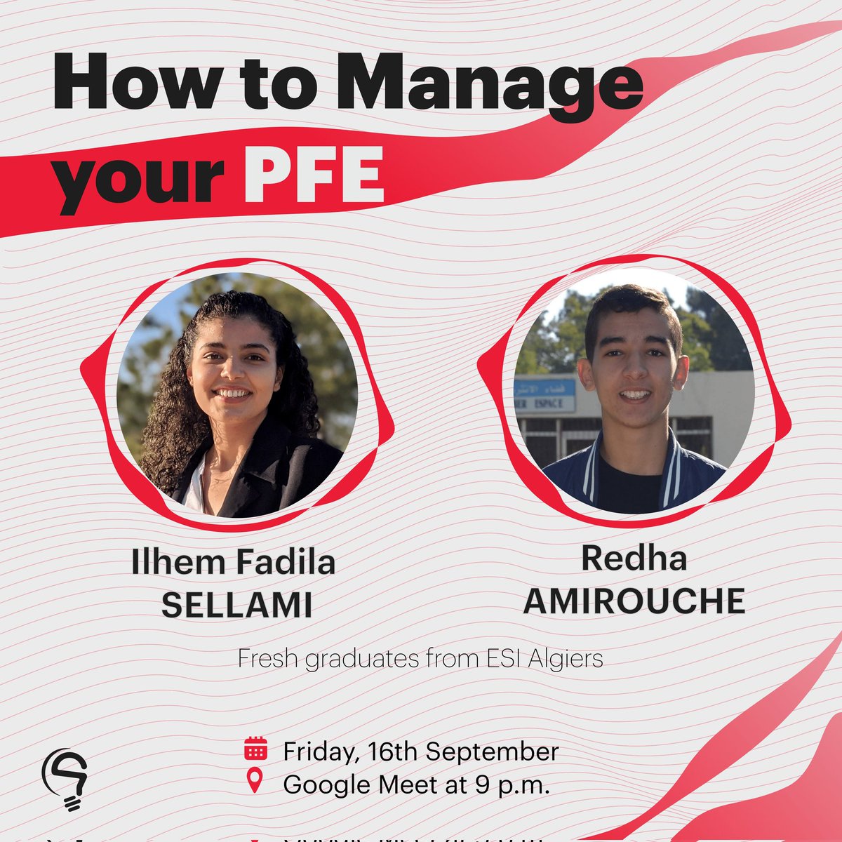 CSESI_Club's tweet photo. The PFE, also known as the end-of-studies project, is the last step of your university degree.
If you're having a PFE, make sure to register to this new session led by Redha AMIROUCHE and Ilhem Fadila SELLAMI via this link:
https://t.co/v3qJDKchsQ
#cse #cse15 #pfe #endofstudies https://t.co/6KWi5Z8NmR