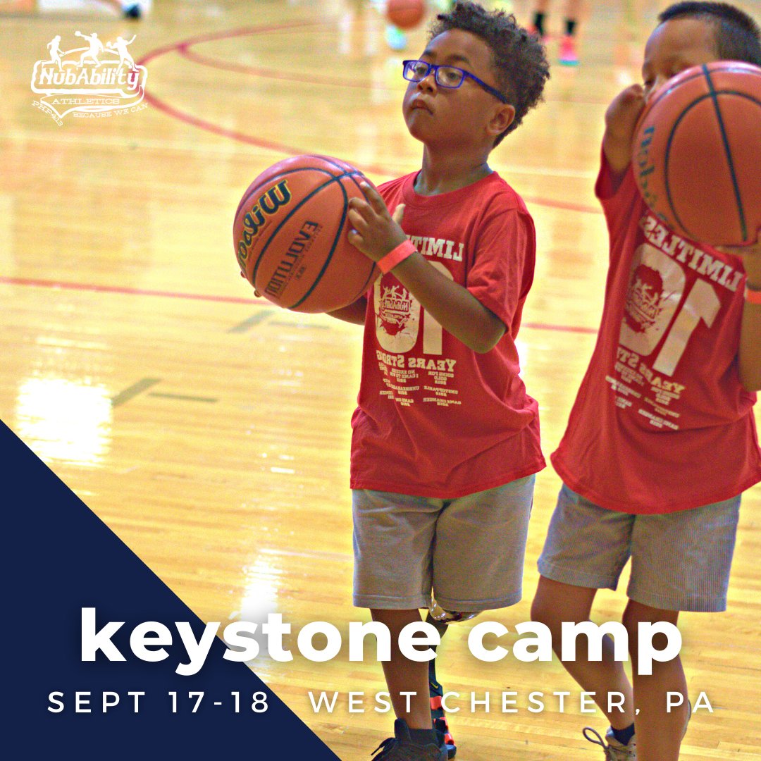 NubAbility's tweet photo. Sign up now! We're coming to #WestChester PA Sept 17-18 to coach up limb-different youth in #basketball, #grappling and #volleyball.

Never been to a Nub camp before? Get a first-time camper #Finding50 scholarship.

More at https://t.co/SPEZHaTsR8.

#NubAbility #DontNeed2 https://t.co/u7i7v3QZRn