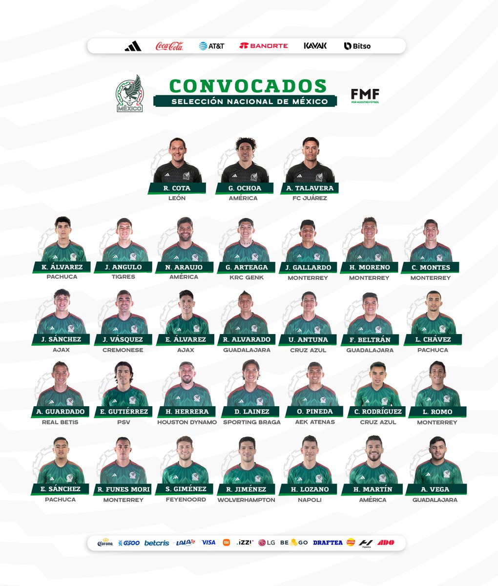 miseleccionmx's tweet photo. 👤 Convocatoria para los partidos de preparación 🆚 Perú 🇵🇪 y Colombia 🇨🇴 en California. ⚽️ 🇲🇽

¡Venga, México! 💚 
🇶🇦 está cada vez más cerca. 🤩 🏆

Más info. 👉🏻 https://t.co/uOv7PnPyXL

#MEXTOUR | #FMFporNuestroFútbol https://t.co/z1r5FQQvt1