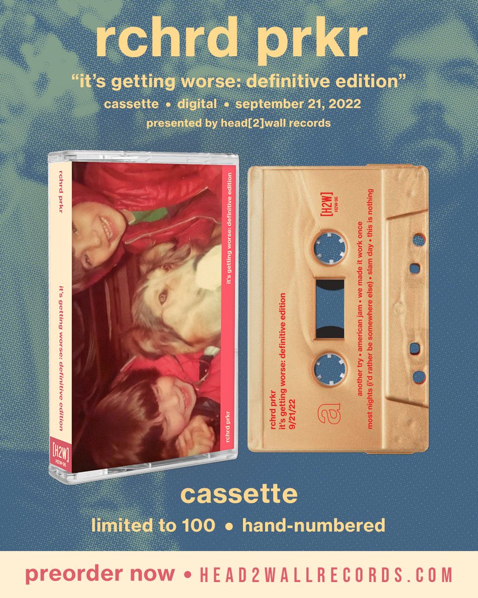 rchrdprkr666's tweet photo. it’s getting worse: the definitive edition

Out 9/21 on @h2wrecords 
Cassettes available to preorder now https://t.co/JN6dl134YA