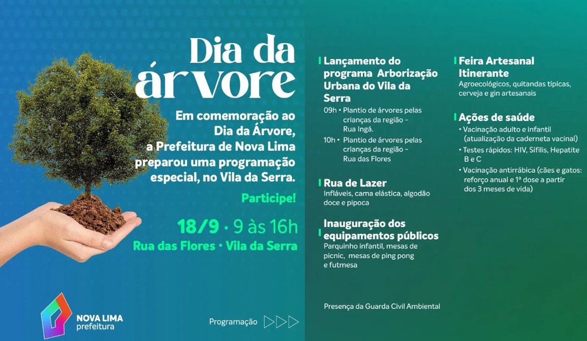 VisiteNovaLima's tweet photo. É dia de Feira, quem quiser pode chegar!🌳
Neste domingo, dia 18/09, tem FeirArtesanal na região do Vila da Serra das 9h às 16h!
Desta vez a feira será montada na Rua das Flores, com muito artesanato, hortaliças, Queca, Lamparina e agroecológicos. 
Confira a programação abaixo👇 https://t.co/pfgpRXhBIa