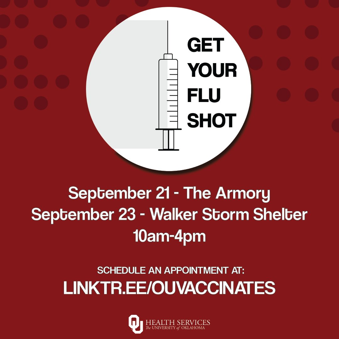 GoddardHealthOU's tweet photo. Preventing the flu means preventing missed workdays, class, doctor appointments, & testing because of flu symptoms. Flu vaccination can also help prevent flu & COVID-19 co-infections, which can cause more severe illnesses. @UofOklahoma
#OUVaccinates
https://t.co/ezbqL3IiKF https://t.co/cqtpFQVEPC