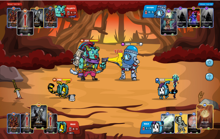 Everyone check out these @ArenaPhoenix screenshots,
                                                        
Here we have the menu along with a gameplay image ,

cant wait to try out the skill cards and see which combos work best  

#CardanoADA  #P2E  #NFTs  #ADA #Cardano #Fluffy