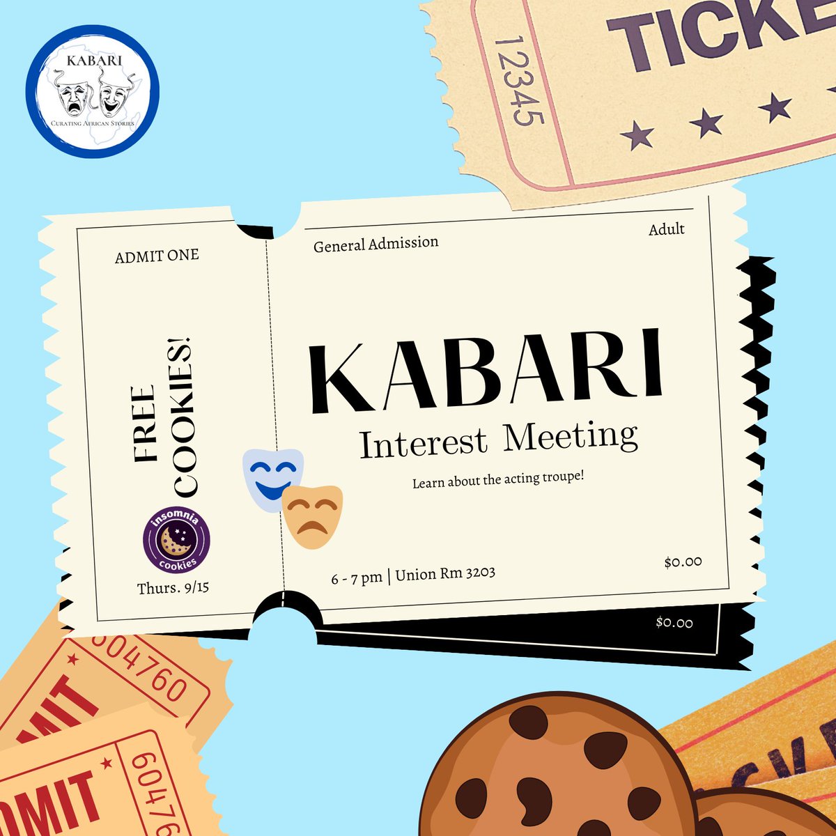 Hi guys! Come out to Kabari’s very first meeting and learn what we are about, upcoming projects and how to get involved. We will also be giving out FREE cookies!! See you on Thursday! 🎬