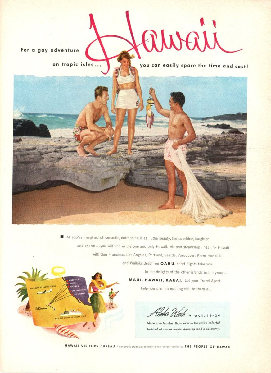 Vint_Mag_Ads's tweet photo. For a gay adventure on tropic isles... Hawaii
you can easily spare the time and cost!
@gohawaii October 1953
#Oahu #Maui #Hawaii #Kauai #AlohaWeek #VintageAds #50s https://t.co/GbWeMXhbDx