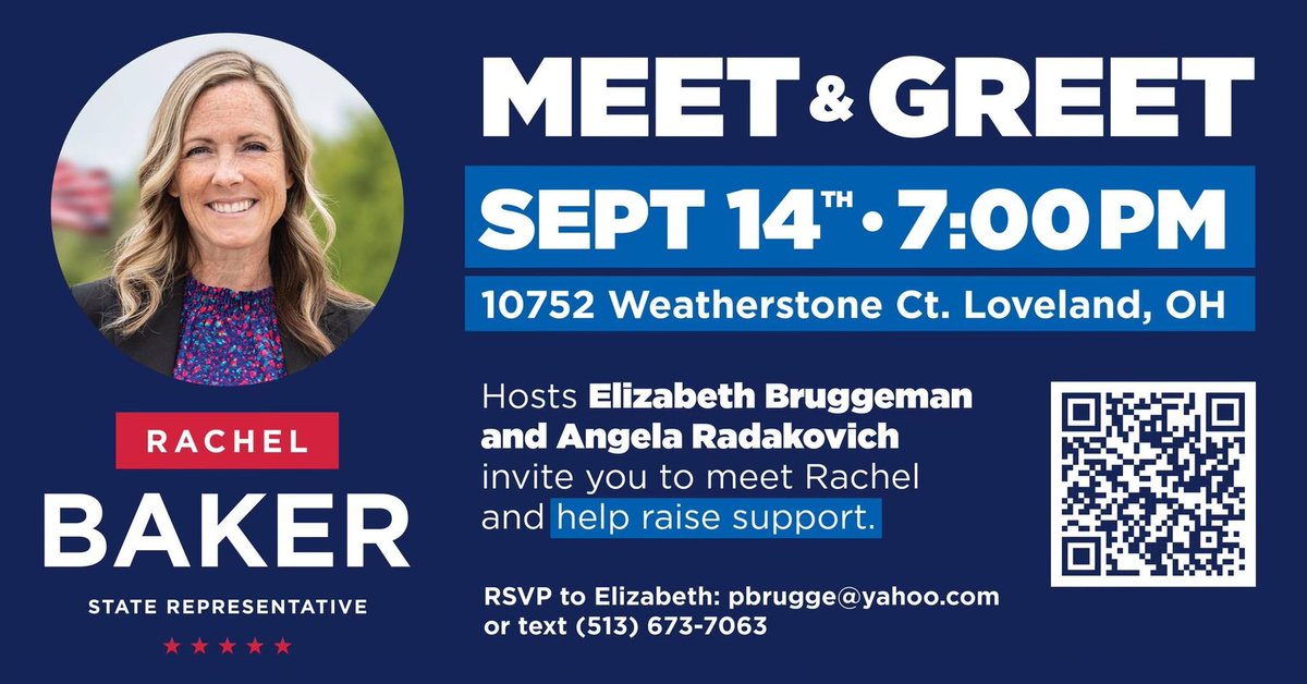 LovelandTeam's tweet photo. For those of you in OH House District 27...Please come meet Rachel Baker.  With our support she can flip this district!  We need to win 5 house seats to take away the R's supermajority! https://t.co/3J33ndnskA