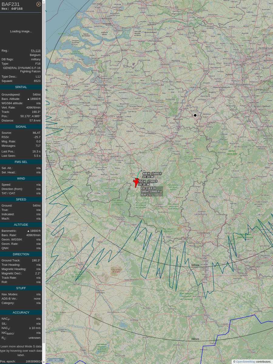 AboveHeerlen's tweet image. #PlaneAlert ICAO: #44F168 Tail: #FA118 Flt: #STING22 
Owner: #BelgianAirComponent
Aircraft: #F-16 Fighting Falcon
2022/09/13 21:19:47
#F16 #Mil #YouJustLostARefinery #FighterJet #Luchtcomponent #OtherAirForces youtu.be/DyruzLjVwbc?t=… 
globe.adsbexchange.com/?icao=44F168&amp;amp;s…