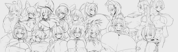 that one time I drew a ton of huge boobed hololive characters in one picture 