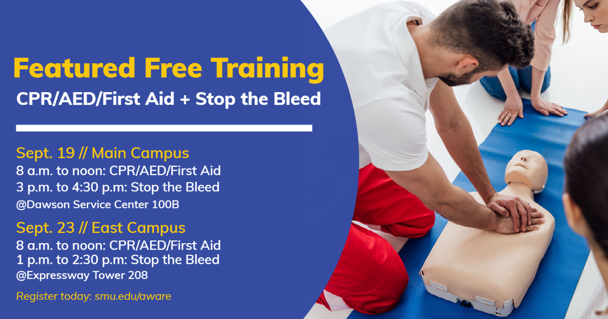 SMUAware's tweet photo. National Preparedness Month Continues! Register today for one of these great training opportunities. Space is limited! #SMUAware #NPM2022 

https://t.co/Ys7OylRyR8 https://t.co/lMftohAUMU