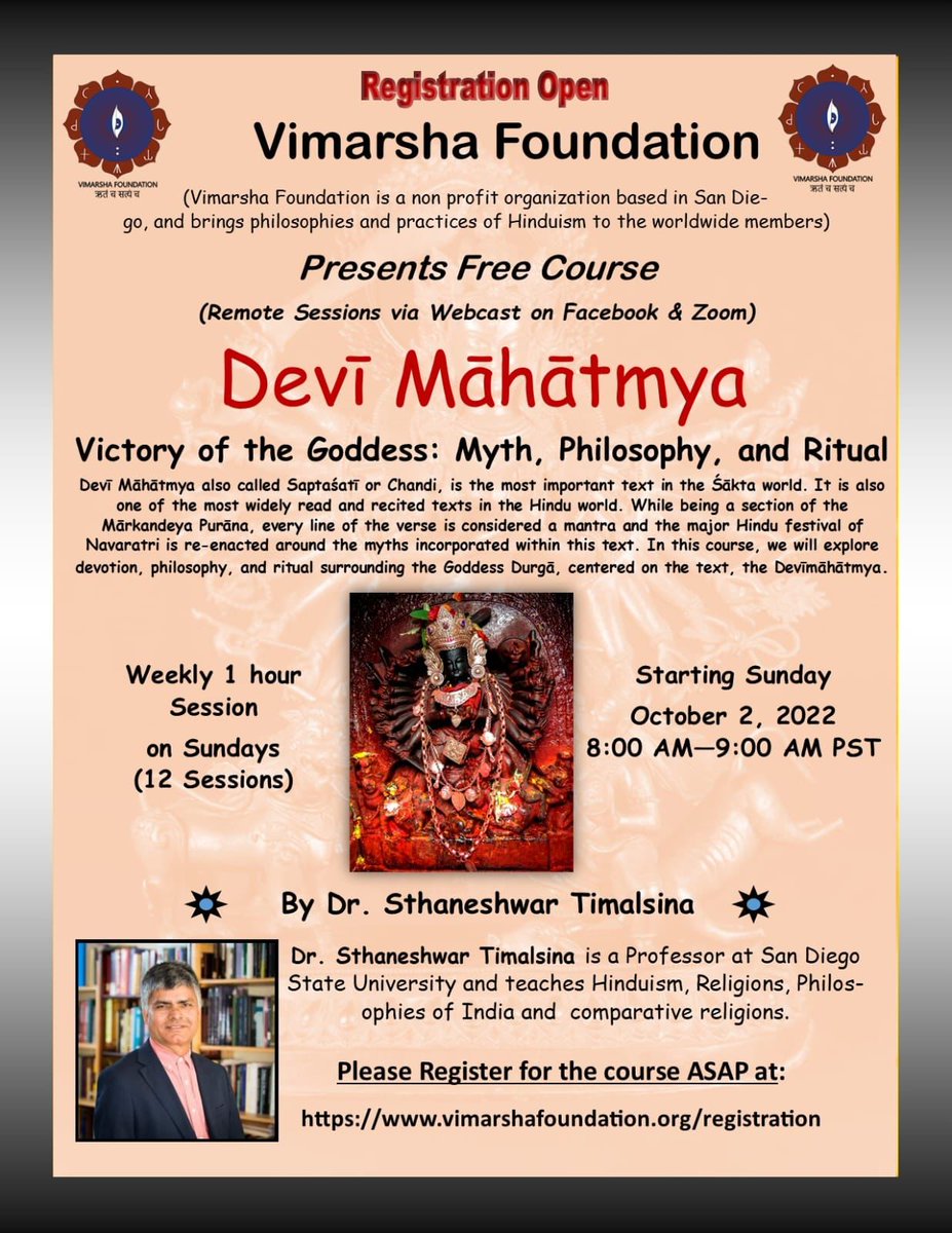 New Course by <a href="/VimarshaFDN/">Vimarsha Foundation</a> and Tantraacharya Sthaneshwar Timalsina on the divine Devi Maahaatmya. This is a pivotal text in the worship and knowledge of the Supreme Goddess.  I'd recommend anyone interested in the divine feminine and spirituality to sign up and join the course.