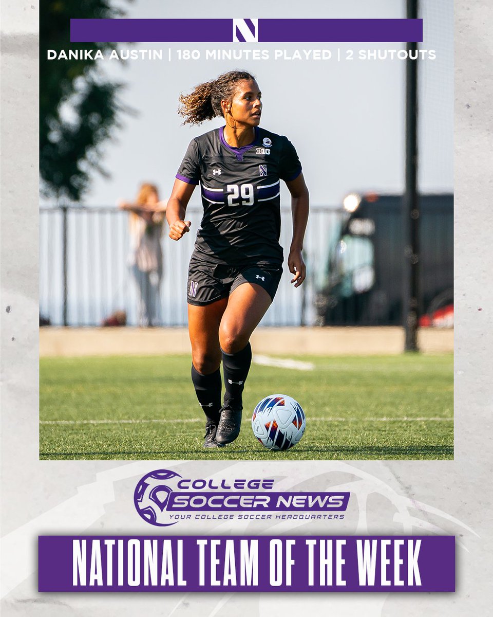 NUWSoccer's tweet photo. National Team of the Week‼️

@ddaustin29 was named to College Soccer News' National Team of the Week for the Stanford and Butler games https://t.co/5sNXjofZE7